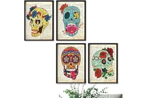 ‎NACNIC Nacnic Set mit 4 Postern mit mexikanischen Totenköpfen | Bilderbögen mit bunten Skelettillustrationen / A4-Format (21x29,7cm) ungerahmt /