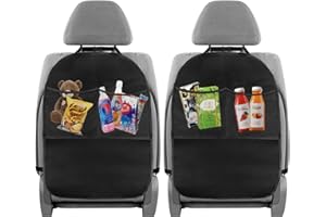 AETHERAURORA 2 Pezzi Protezione Sedile Auto Bambini con 2 Tasche in Rete Scopo Generale Proteggi Sedile Auto Bambini Posteriore Impermeabile e Antisporco per Riporre Gli Oggetti e Tenere Pulita l'Auto (Nero)