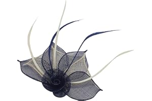 Topkids Accessories Rose Flower Hair Clip Fascinator Hair Clip Fascinators Hair Clips Sinamay Brooch Pin & Beak Clip Suitable For Girls, Women, Ladies (Navy)