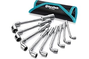 DURATECH Jeu de Clés à Pipe Débouchées, Métriques, 8, 9, 10, 12, 13, 14, 15, 17, 19mm, 9 Pièces, Empreinte 6 Pans, Matériau Robuste et Durable, avec Pochette de Transport