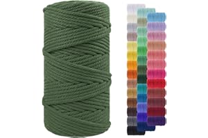 LEREATI Corde Macramé 5mm x 100m, Fil Macramé Corde Coton Naturelle, Grosse Ficelle Cordelette 5mm Cordon Macramé pour Macrame Mural, Porte Plante, Bricolage, Décoration Boho (Armée Verte)