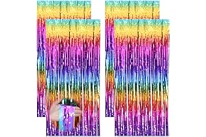 QIIMENGUER 4 Stück Regenbogen Fasching Lametta Vorhänge，Lametta Vorhang Bunt，Lametta Vorhang zur Dekoration von Geburtstagspartys, Rave-Partys, Junggesellenabschieden (Farbe 1m*2m) Tende Metalliche
