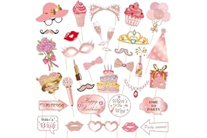 ‎VIKY VIKY® 33 STK Fotobox Accessoires Roségold, 90er Foto Requisiten Geburtstag Frauen, Vintage Fotobox Requisiten, Party Aaccessoires Glitzer, Party Zubehör Karneval, Fotorequisiten