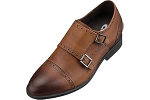 CALTO Men's Invisible Height Increasing Elevator Shoes - Leather Slip-on Ultra Lightweight Dress Loafers - 2.8 Inches Taller