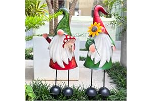 HONGLAND Estatua de gnomo de jardín de Metal para Exteriores, Arte de 45,7 cm, estacas Decorativas para Vacaciones, Navidad, césped, Patio, jardín, 2 Unidades