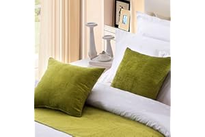 OSVINO Set of 2 Classic Square Hotel Cushion Covers 50 x 50 cm Chenille Soft Plain Colours Pillowcase Plants Nother Yarn Dyed Home Decoration, Green 50 x 50 cm