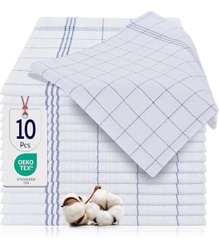 Torchons De Cuisine 100% Coton - Lot De 10 à 100, Dimensions 40x50 Cm, Double Couche, Blanc, Lavable Machine