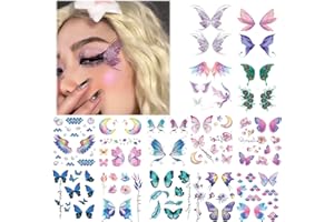Kinretixia® 14 Blatt glitzernde Schmetterlinge, temporäre Tattoos, Aufkleber für Frauen und Mädchen, Augen, Gesicht, Make-up, Dekoration, Flash-Feenflügel