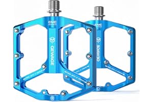 GEWAGE Road/Mountain Bike Pedals - 3 Bearings Bicycle Pedals - 9/16” CNC Machined Flat Pedals with Removable Anti-Skid Nails