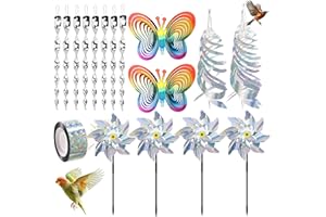 ELNLE Reflektierende Vogelschreck Vogelabwehr Taubenabwehr Balkon, Windräder Vogelabwehr Windspirale Reflektierendes Band 50M, Taubenschreck für Protect Garten, Obstgarten, Hof