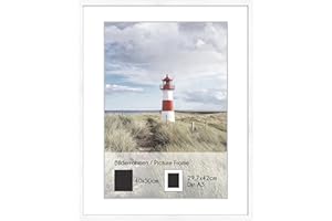 artissimo, PE6600-WR, Bilder-Rahmen 40x50cm mit Passepartout, Wechselrahmen für Poster Din A3, Holz, Echtholz-Rahmen inkl. Passepartout und Kunstglas, Außenmaß ca. 42x52cm, Farbe Weiß