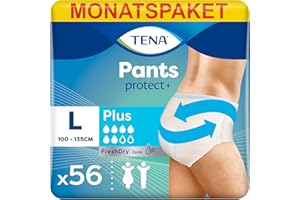 ‎TENA TENA Pants Plus - 56 Pants im Monatspaket (4 x 14 Stück) - Einweghosen für Frauen und Männer - atmungsaktive Unisex Inkontinenzslips - bei Blasenschwäche und Harninkontinenz - Weiß, Größe L