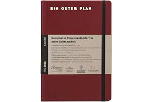 ‎EIN GUTER PLAN Ein guter Plan Pro 2026– Kompakter Terminkalender für mehr Achtsamkeit im Alltagschaos – Datierter Planer mit Kunstledereinband, Gummiband und Froschtasche (Burgund 2026)