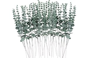 FEQO 36 Pcs Eucalyptus Stems Artificial Eucalyptus Leaves 15 Inch Faux Eucalyptuses Branches for Wedding Bouquet Home Decor, Grey Green