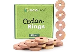 ecoKiwi Moth Repellent for Wardrobes Cedar Rings - 45 Pack - Natural & Sustainable Moth Killer for Wardrobe - Anti Moth Products Wardrobe - Moth Repellent for Clothes - Mothballs with Sandpaper