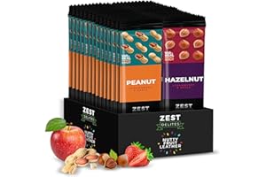 Zest Delites Snacks en Cuir de Fruits avec Noix, Fruit Roll Up, Snacks de Fruits, Sans Gluten, Vegane, Snack Healthy, Snack Sain, Paquet en vrac, Cacahuète Noisette 25 g x 28
