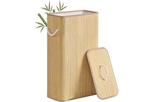 SONGMICS Panier à Linge avec Couvercle, 60 L, Corbeille à Linge Sale en Bambou, Rectangulaire, avec Poignées, Pliable, Sac Amovible Lavable en Machine, Couleur Naturelle LCB076YZ01