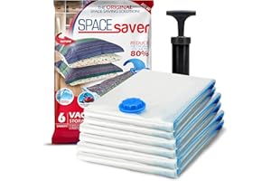 SpaceSaver Vacuum Storage Bags - Clothes Storage Bag Vacuum Pack - Space Saver Vacuum Storage Bags for Clothes Storage, Vacuum Bags for Bedding - Vacuum Bags for Clothes - with Pump (VARIETY 6-Pack)