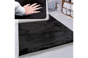 Paco Home Hochflor Teppich Wohnzimmer Schlafzimmer Shaggy Modern Flauschiger Fellteppich Weich Fell Imitat Kunstfell Einfarbig, Grösse:80x150 cm, Farbe:Schwarz