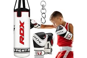 ‎RDX RDX Gefüllt Boxsack Kinder,60CM Hängend Box Set für Kickboxen Boxen MMA Karate Muay Thai, Maya Hide Leder Punchingsäcke für Jungen Mädchen, Kids Punching Bag