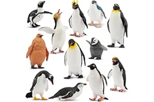 toymany 12PCS Realistic Penguin Figurines, Plastic Polar Arctic Animal Figures Antarctic Set with Different Varieties of Penguin, Easter Eggs Cake Toppers Christmas Birthday Gift for Kids