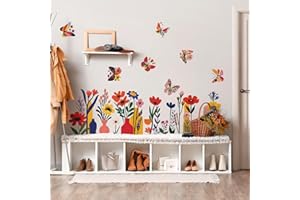 SHUCHING Colorful Flower Wall Decals Peel and Stick, Garden Flower Wall Stickers, Wall Décor Art for Nursery Playroom Living Room Bedroom