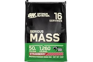 Optimum Nutrition Serious Mass Protein Powder with Creatine, Glutamine, 25 Vitamins and Minerals, Strawberry Flavour, 16 Servings, 5.45KG