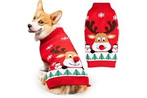 FWLWTWSS Hundepullover Weihnachten, Elch Winter Warmer Hundepulli Weihnachtskostüm mit Rollkragen, Geschenke für kleine & mittelgroße Hunde Katze（L