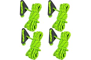 makstore 4 PACK 6mm Tent Guy Ropes, 4m long Reflective Outdoor Guy Ropes with Tensioner, 650LB Heavy duty Nylon Cord Rope for camping (Green, 6mm)