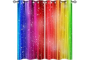 ANHOPE Bunte Regenbogen Linie Gardinen Blickdichte Thermo Vorhänge mit Ösen Kinder Mädchen Vorhang Blackout Curtain Wohnzimmer Schlafzimmer Verdunklungsvorhänge 2er Set H 160 x B 140 cm