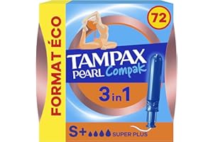 Tampax Compak Pearl, Super Plus, 72 Tampons Avec Applicateur, Flux Abondants, Format Eco, Triple Confort avec Applicateur doux, MotionFit, Voile Douceur, Certifié Oeko-Tex