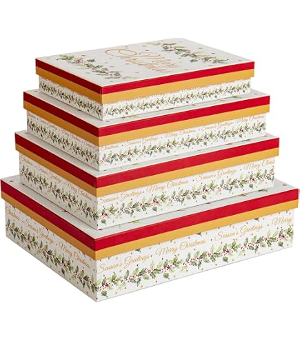 5er Pack Weihnachts-Geschenkbox Rot | Kissenbox 21,5 X 11,5 X 3 Cm | Mit Beschriftungsfeld – Aus Stabilem Karton