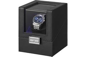 SONGMICS Caja Automática Enrollador de un Reloj con Motor Silencioso, Navidad, para Relojes Automáticos, con Luz LED, Bloqueo, 4 Ajustes de Cuerda, Cable de Carga USB-C, Negro JWB030B01