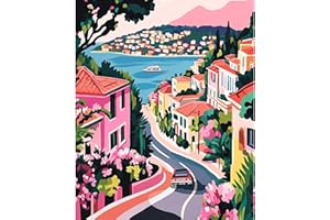 NEWENMO Pink Buildings Paint by Numbers for Adults,Flowers Paint by Numbers Kits,Digital Oil Painting 40x50cm,Painting by Number Canvas Kits,DIY Acrylic Pigment Drawing Paintwork for Home Decor