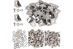 MEJOSER 50 T-Nuts M5 Tuercas T Ranura + 50 M5 Tornillos Hexagonales + 25 Soportes Esquina Escuadra Ángulo L + 50 Aarandelas para Perfil Alumnio Extrusión