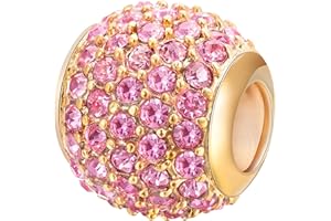 ANDANTE-Stones 14K Gold Pavé Strass Bead Charm mit rosafarbenen Kristallsteinen - Element Kugel für European Beads + Organzasäckchen