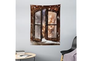 ABAKUHAUS Invierno Tapiz de Pared y Cubrecama Suave, Árbol De Navidad En La Cabaña, Colores Firmes y Durables, 110 x 150 cm, Cafe Blanco