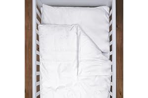 BABY COMFORT 4 Piece 120x90 cm Duvet & Cover with Pillow & Pillowcase Bedding Set for Baby Cot (Heart White)