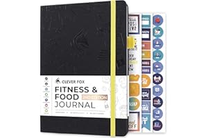 Clever Fox Fitness & Food Journal – Nutrition & Workout Planner for Women & Men – Diet & Gym Exercise Log Book with Calendars, Diet & Training Trackers - Undated, A5, Hardcover (Black)