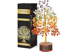YATHABI Seven Chakra Tree - Crystal Tree for Positive Energy - Tree of Life - Charkas Crystals - Gem Tree - Spiritual Decor - Feng Shui Crystals and Stones - Chakra Decor - Crystal Bonsai Tree - Gifts…