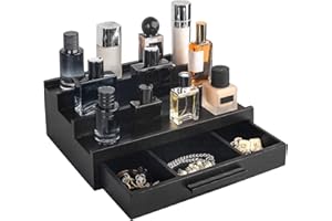 Cokritsm Organizador Perfumes Expositor Vitrina para Perfumes, Expositor de Colonia de 3 Niveles con Cajón para Dormitorio, Organizador Skincare Organizador de Perfume para Tocador