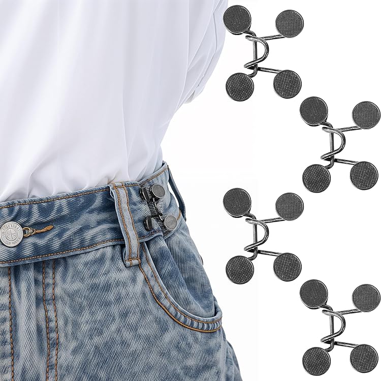 Waist Knot Hosenbund Enger Machen Clip Klein, 4 Set Hosen Taillenspanner,Hosen Verkleinern Clip, 4 Stile Nähklammern Jeansrock, Knopfnadeln Für Jeans Kein Nähen, Wiederverwendbar Hose Enger Machen Clip