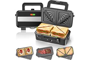 CUMEOD Sandwich Maker 3 in 1, 1200W Piastra per waffle con Controllo della Temperatura da 5 Velocità, Tostapane con 3 Piastre Antiaderenti per Sandwich, Waffle, Carne, luci a LED, Impugnatura Cool Touch