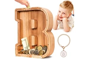 Summidate Money Box for Children Boys, Personalised Wooden Large Piggy Bank, Unbreakable Letter A-Z Money Box for Children Girls, Adults, Gift & Decoration (Initial-B)