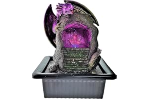 GPH GARDEN PET HOME Indoor Tabletop Fountain Water Feature LED Lights Polyresin Statues Home Decoration -(dragon crystal cave)