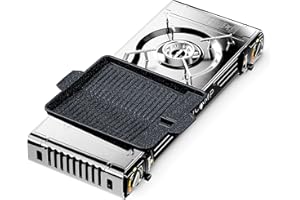 EVOCAMP Cocina de gas de 2 fuegos con encendido piezoeléctrico Cocina de camping con cartuchos de gas MSF-1a 227g Hornillo de gas Cocina de camping sin cartuchos de gas con accesorio de parrilla de 38cm