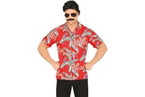 Fiestas GUIRCA Hawaienne Jungle Bird Magnum Herrenhemd, Rot