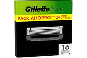 GilletteLabs Pack de 16 Recambios Para Maquinillas De Afeitar, Cuchillas De Afeitar Con 5 Hojas y Banda Lubricante, Compatible Con Todas Las Maquinillas GilletteLabs