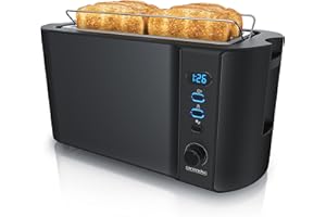 Arendo Frukost 4 slice long slot toaster, Double wall housing, with warming rack, 6 Browning settings, auto bread centring, Reheat Defrost Cancel function, Remaining time display