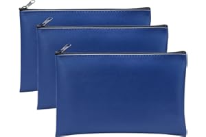 BEIMEIII Lot de 3 sacs bancaires en cuir synthétique - 25 x 16 cm - Pour documents A5 - Pour affaires, maison, école - Bleu